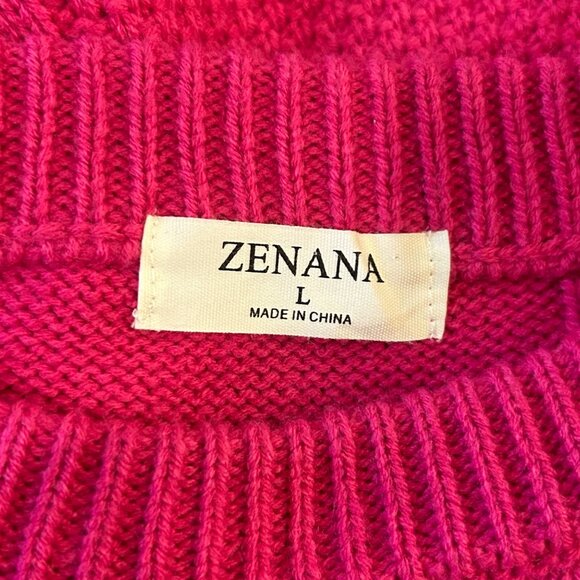 Zenana‎ Sweater Womens L Pink Chunky Cable Knit Pullover Sweater Crew Neck - Picture 3 of 11
